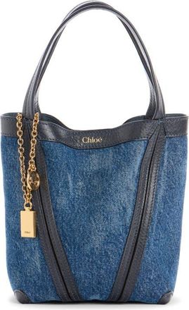 Chlo&eacute; Small Spin Denim Crossbody Tote in Ashes Blue at Nordstrom