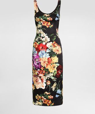 Dolce & Gabbana Flower-print Fitted Satin Dress - Woman Dresses Print 36