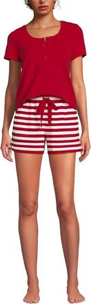 Lands End Knit 2 Piece Pajama Set - Short Sleeve Top and Shorts in Compass Red/ivory Stripe at Nordstrom, Size X-Small
