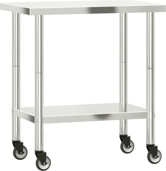 vidaXL Mesa De Trabajo De Cocina Con Ruedas Acero Inox 82,5x55x85 Cm Vidaxl