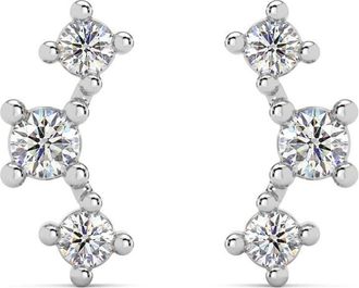 Pompeii3 1/5Ct TW 3-Stone Diamond Crawler Earrings 14k Gold Studs Lab Grown 1/3 Tall