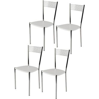 Tommychairs Tommychairs 4 Sillas Elegance Acero Cromado, Asiento Madera Blanca