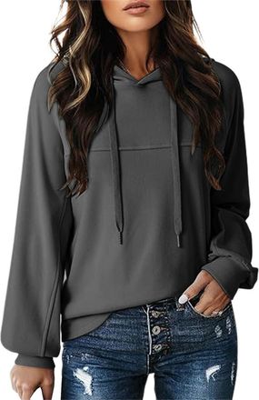 Generic Hoodie for Women Hooded Long Sleeved Sweatshirt Plus Size Drawstring Oversized Comfy Casual Basic Pullover Dark Gray