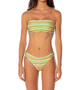Maaji Rainbow Stripe Tiffany Strapless Bandeau Bikini Top In Green