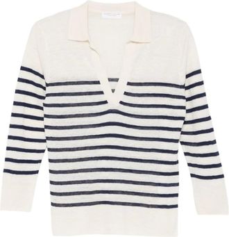 Majestic Filatures Gestreept Poloshirt - Dames - Polos - Wit - M - Linnen - Tops