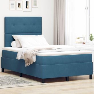 vidaXL LED Box Spring Bed with Mattress Dark Blue 120 x 190 cm Fabric vidaXL