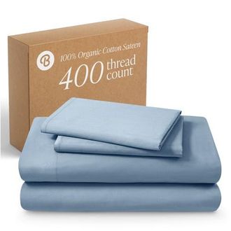 Bare Home 400 Thread Count Organic Cotton Sateen Sheet Set in Dusty Blue at Nordstrom, Size Queen