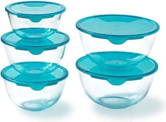 Pyrex Set De Fiambreras Pyrex Transparente Turquesa 5 Piezas