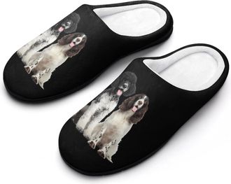 Generic Poodle And English Springer Spaniel Dog Funny Mens Cotton Slippers Soft Non-Slip Rubber Sole House Slipper Indoor Outdoor