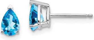 Diamond2Deal 14k White Gold 6x4mm Pear Blue Topaz Earrings