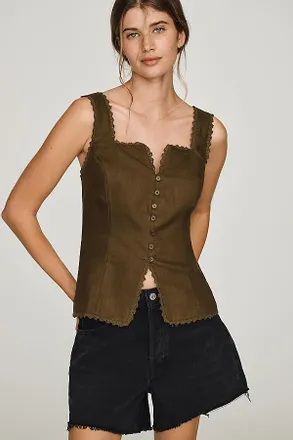 Reformation Viola 100% Linen Scalloped Tank Top