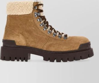 Balenciaga suede leather shearling-lined combat ankle boots