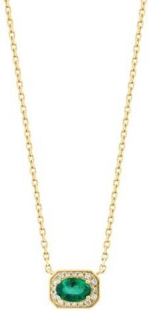 Effy 14K Yellow Gold Emerald & Pav&eacute; Diamond Pendant Necklace - 0.09 ctw in Green at Nordstrom Rack