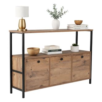 Dmora Consola Circello, Mesa Multiusos, Gabinete De Soporte, Escritorio De Pasillo, 120x30 H75 Cm, Pino Y Negro - Dmora