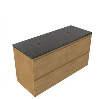 Saniclass Holz Pure Badkamermeubelset - 120x45x63cm - Noche basalten wastafel gepolijst - 1 wasbak - zonder kraangat - 4 lades - mat eiken natural (hout)