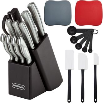 Farberware 6-Piece Knife Set, Stainless Steel Black Professional Kitchen Knife Set for Chef, Super Sharp Knife Set with Universal Knife Block for Home Restaurant