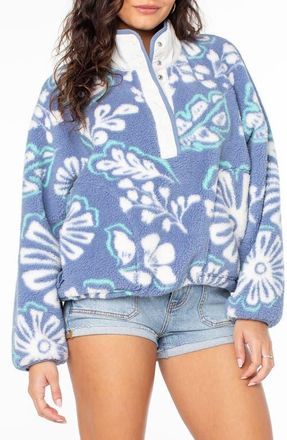 Roxy Kipsie Floral Fleece Pullover in Infinity B at Nordstrom, Size Xx-Large