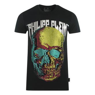 Philipp Plein Mens Large Multi Colour Skull Black T-Shirt Cotton - Size Small
