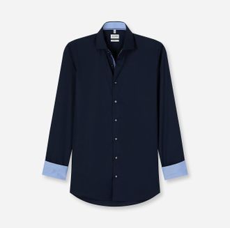 Olymp Langarmhemd OLYMP Level Five, Herren, Gr. 37, N-Gr, kobalt, Web, Obermaterial: 97% Baumwolle, 3% Elastolefin, 2-Knopf-Manschette, Hemden Langarmhemd, 