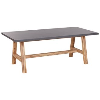 Beliani Mesa De Jard&iacute;n Moderna De Cemento 200 X 100 Cm Base De Madera De Acacia Estilo Industrial Gris Madera Clara Tonnare