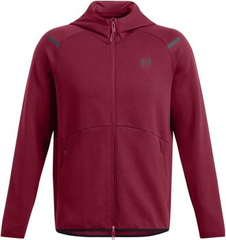 Under Armour Mens Unstoppable Hooded Neck Full Zipper Solid Patterned Sweat Jacket in Red - Size Small
