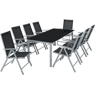 TecTake Conjunto mesa y sillas para 8 personas de aluminio y acero gris