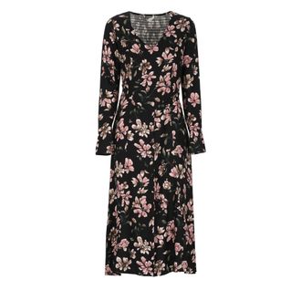 Mar De Margaritas Zwarte V-hals jurk met contrasterend patroon - Dames - Casual kleedjes - Zwart - S - Kleedjes