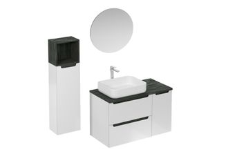 Puma Naturel - Conjunto De Ba&ntilde;o Con Lavabo Que Incluye Grifo De Lavabo, Ca&ntilde;o Y Sif&oacute;n Stilla, Blanco Brillante (ksetstilla018)