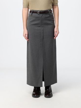 Eleh High-Waisted Pinstripe Jersey Pencil Midi Skirt with Front Slit