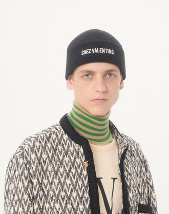 Valentino Garavani Beanie Knitted Chez Valentino In Lana Uomo NERO UNI