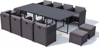 Concept Usine Sal&oacute;n de jard&iacute;n encastrable 12 pl resina trenzada y alu negro/gris