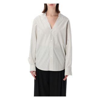 Maison Margiela Shirts, female, White, Size: XS Collarless Striped Shirt