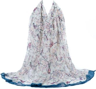 World of Shawls Ladies Womens Colorful Long Bird and Flower Print Scarf Wraps Shawl Maxi Soft Scarves (Cream)