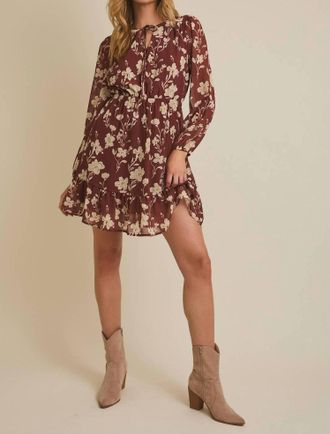 Gilli Long Sleeve Ruffle Mini Dress In Rust - Cream Floral