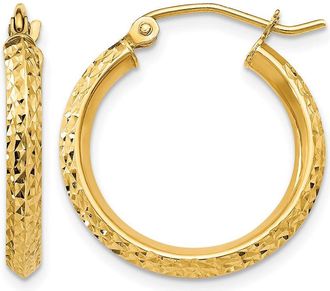 Diamond2Deal 14k Gold Diamond-cut 2.5x20mm Round Hoop Earrings