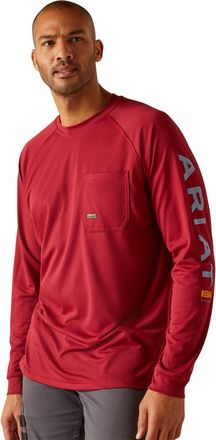 Ariat Mens Rebar Heat Fighter T-Shirt Long Sleeve in Tibetan Red Infinity Heather, Size X-Small, by Ariat
