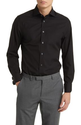 CHARLES TYRWHITT Non-Iron Poplin Cutaway Slim Fit Shirt Double Cuff in Black at Nordstrom, Size 15.5