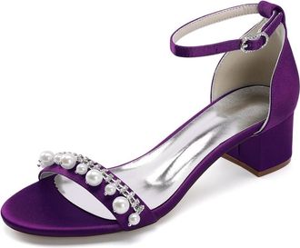 Generic Wedding Shoes Womens Low Heel Bridal Shoes Open Toe Block Heels Bridal Evening Party Dress Shoes 4.5Cm,Dark Purple,10 UK