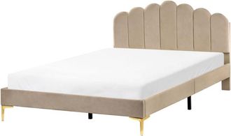 Beliani Bed Velvet SAUVIAN 160 x 200 cm (EU King Size) Taupe