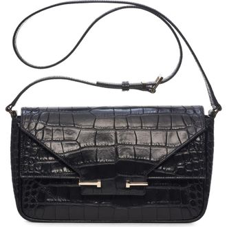 Tom Ford Small Aube Croc Embossed Leather Shoulder Bag in Black at Nordstrom