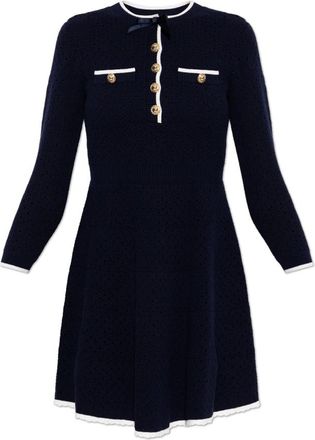 Self Portrait Kleedjes, Dames, Blauw, S, Katoen, Bow Gebreide Mini Jurk