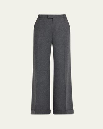 Brunello Cucinelli Cashmere-Wool Wide-Legs Trousers