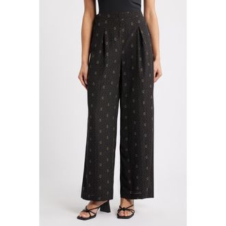 Bobeau Allover Print Wide Leg Pants in Navy/Curry Ditsy at Nordstrom Rack, Size X-Large