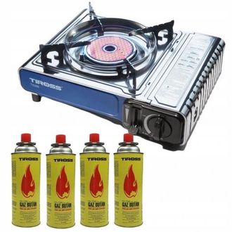 OEM Hornilla De Gas Para Camping Tiross Ts-266 + 4 Bombonas De Gas. Ideal Para Picnics, Camping Y Actividades Al Aire Libre