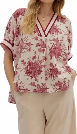Entro Floral Burst Dolman Top In Maroon