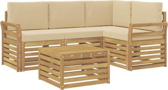 vidaXL Set Di Divani Da Esterno 5 Pz Bianco E Beige Poliestere Vidaxl