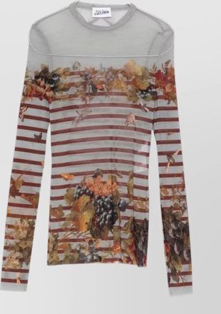 Jean Paul Gaultier crew neck floral long sleeve sheer top