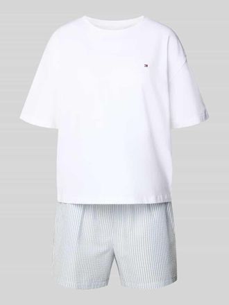 Tommy Hilfiger Pyjama aus Baumwoll-Mix mit Logo-Stitching in Weiss, Gr&ouml;&szlig;e L