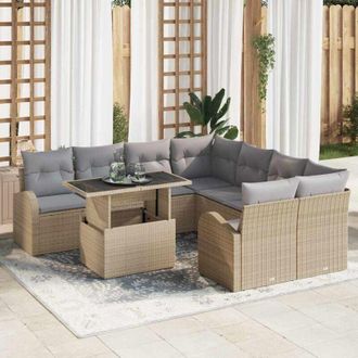 vidaXL Vidaxl - Conjunto De Sof&aacute; De Jard&iacute;n Con Coj&iacute;n 9 Pcs Beige Polirat&aacute;n