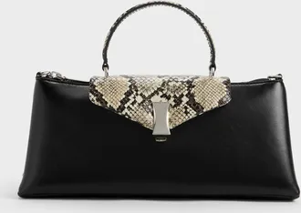 Charles & Keith Lilibet Snake-Print Elongated Top Handle Bag